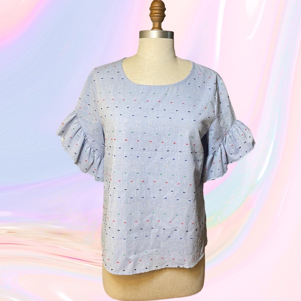 Anthropologie Able clothing Drew rainbow pindot ruffle sleeve top